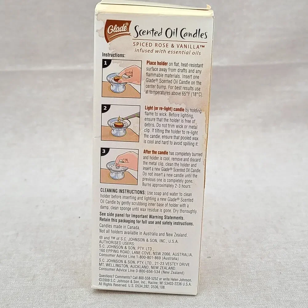 GLADE Spiced Rose & Vanilla Scented Oil Candles 4 Refills 2 oz NEW